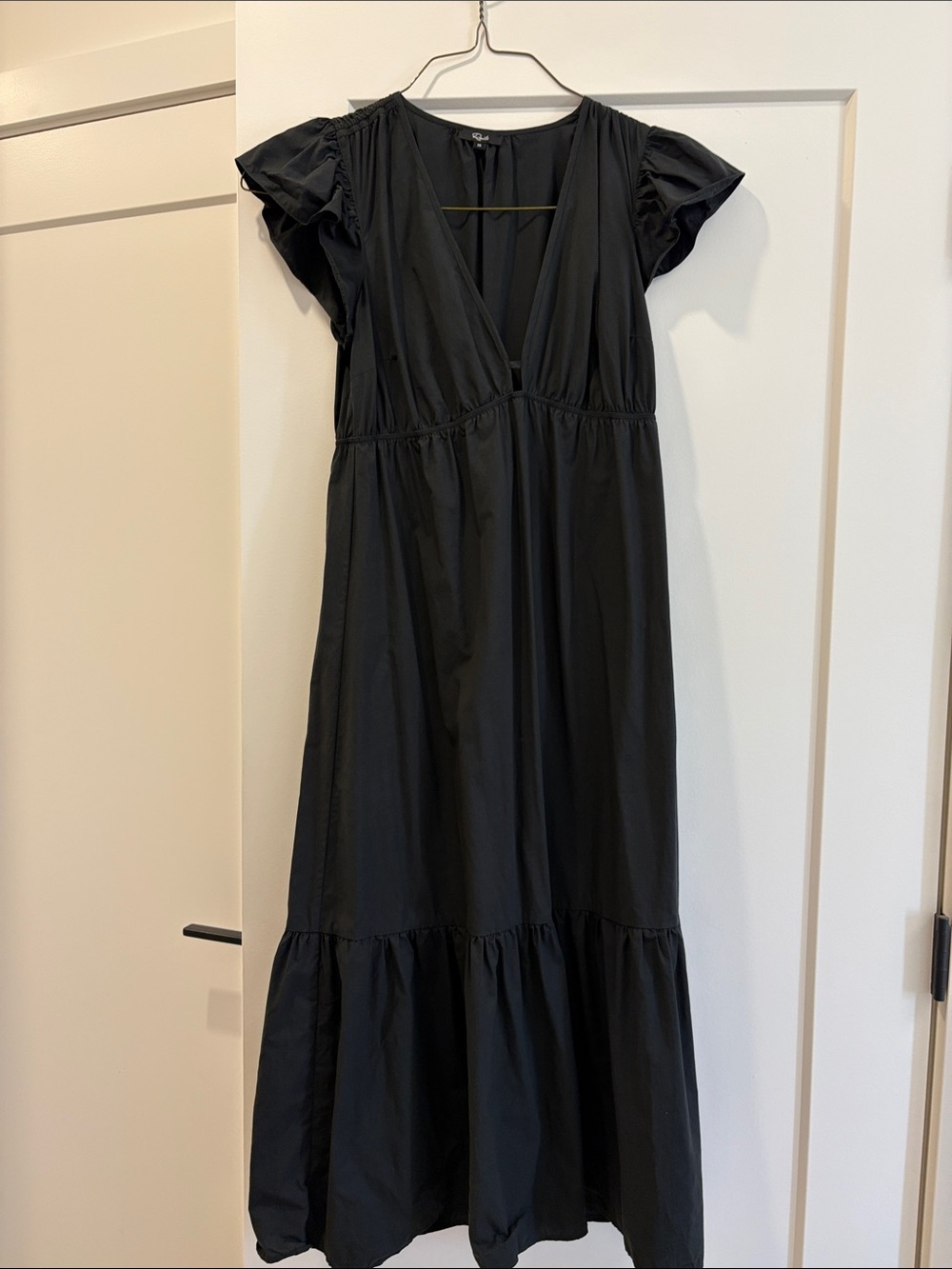 Rails Black Flutter Sleeve V-Neck Tiered Maxi Dress